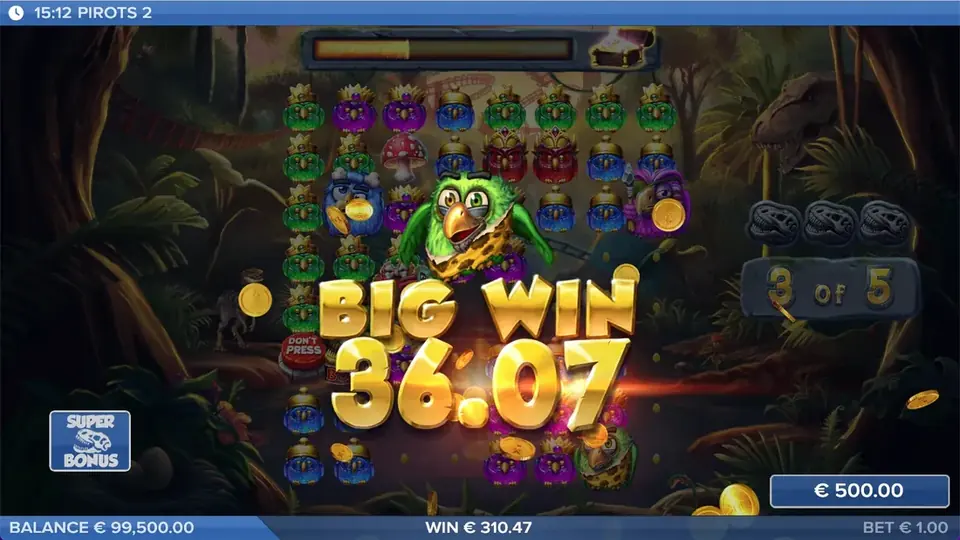 Pirots 2 big win screen with win animation