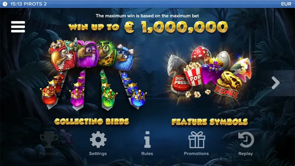 Pirots 2 paytable level 1 with symbols and values