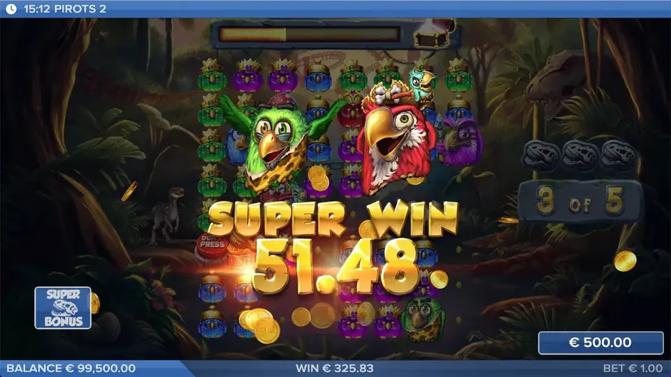 Pirots 2 Super win screen with win animation