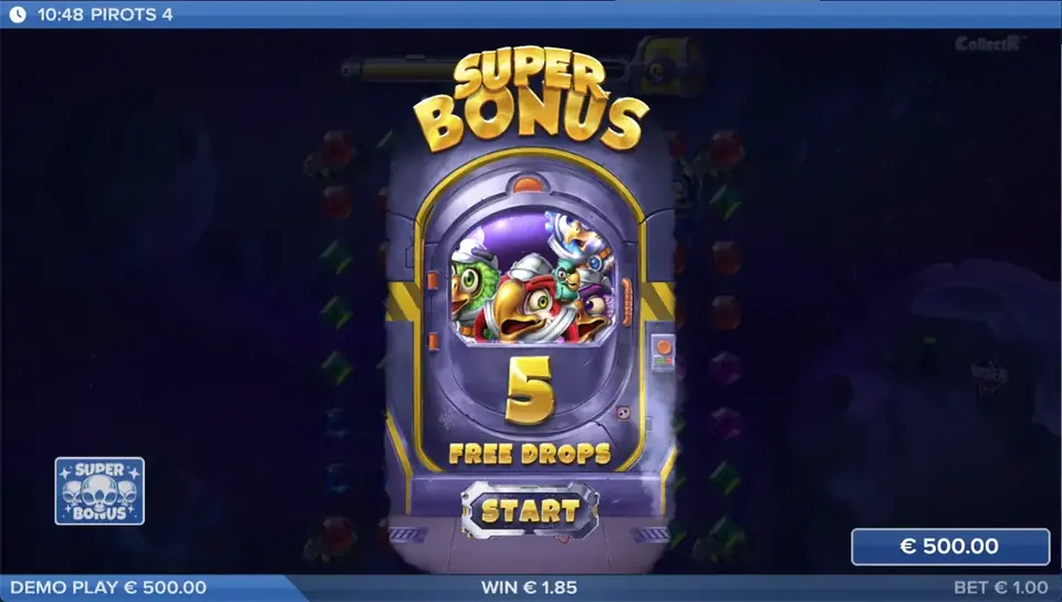 Pirots 4 super bonus mode with Free Drops activated in Lost in Space