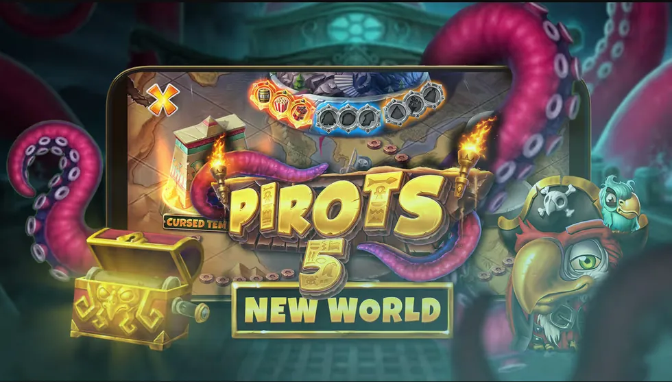 Pirots 5 The Kraken on mobile with the Cursed Temple world selector at the top