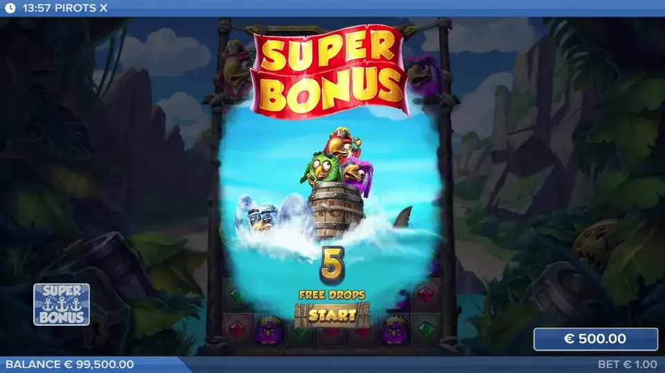 Pirots X bonus mode with Free Drops activated